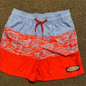 Vineyard Vines Red and Light Blue Fish Swim Shorts